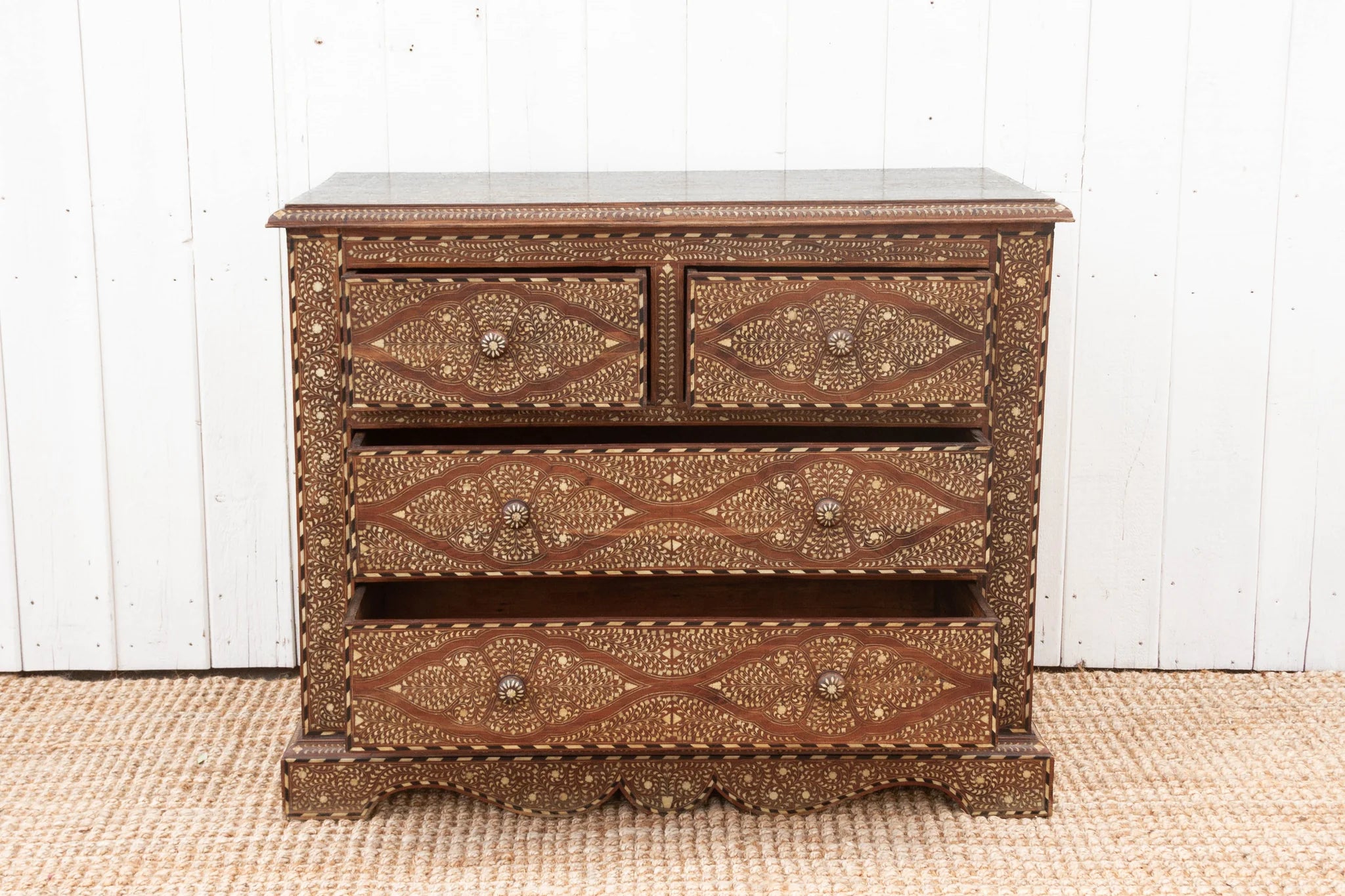 Antique Anglo Indian Scalloped Chest Of Drawers