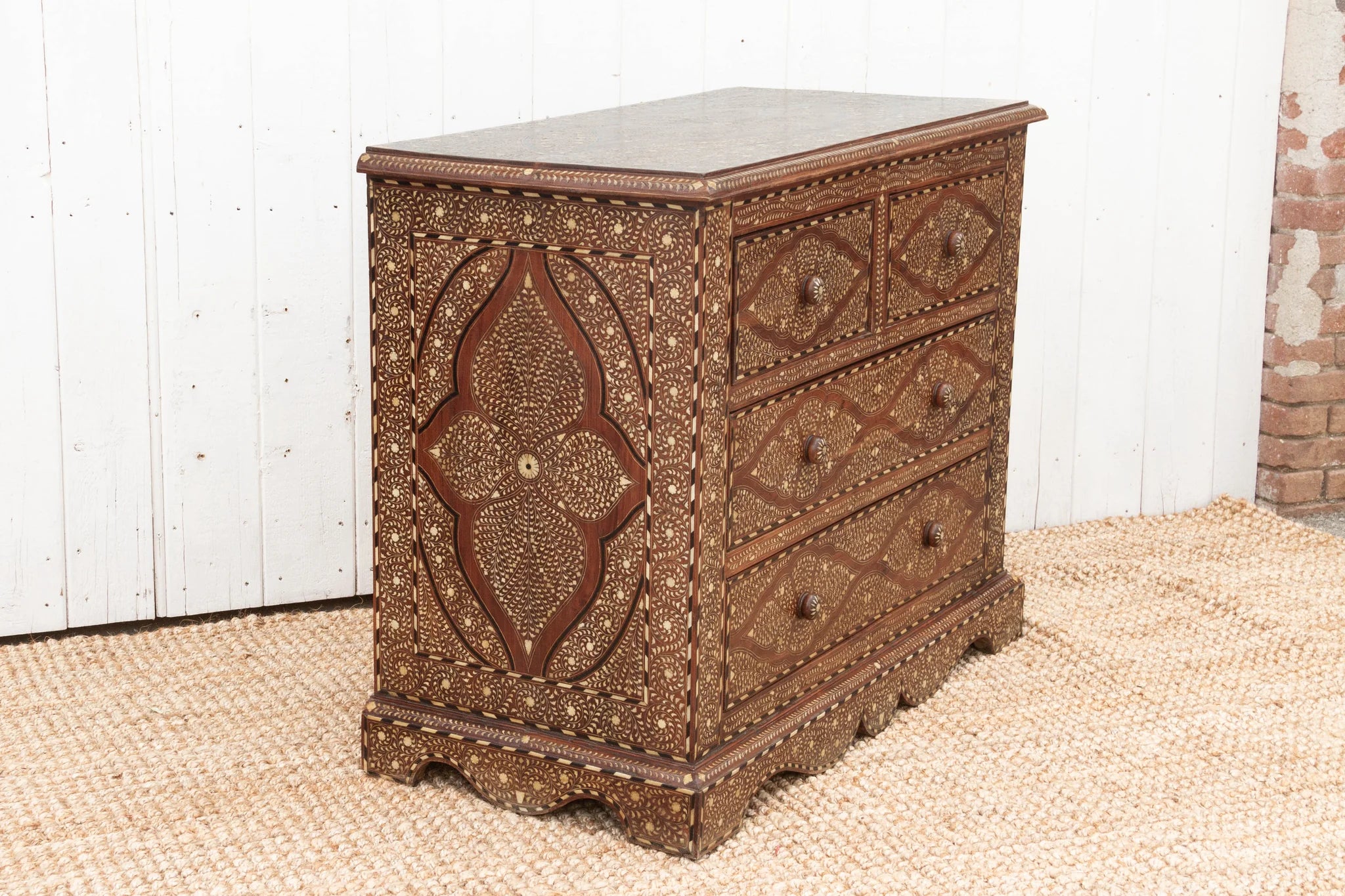 Antique Anglo Indian Scalloped Chest Of Drawers