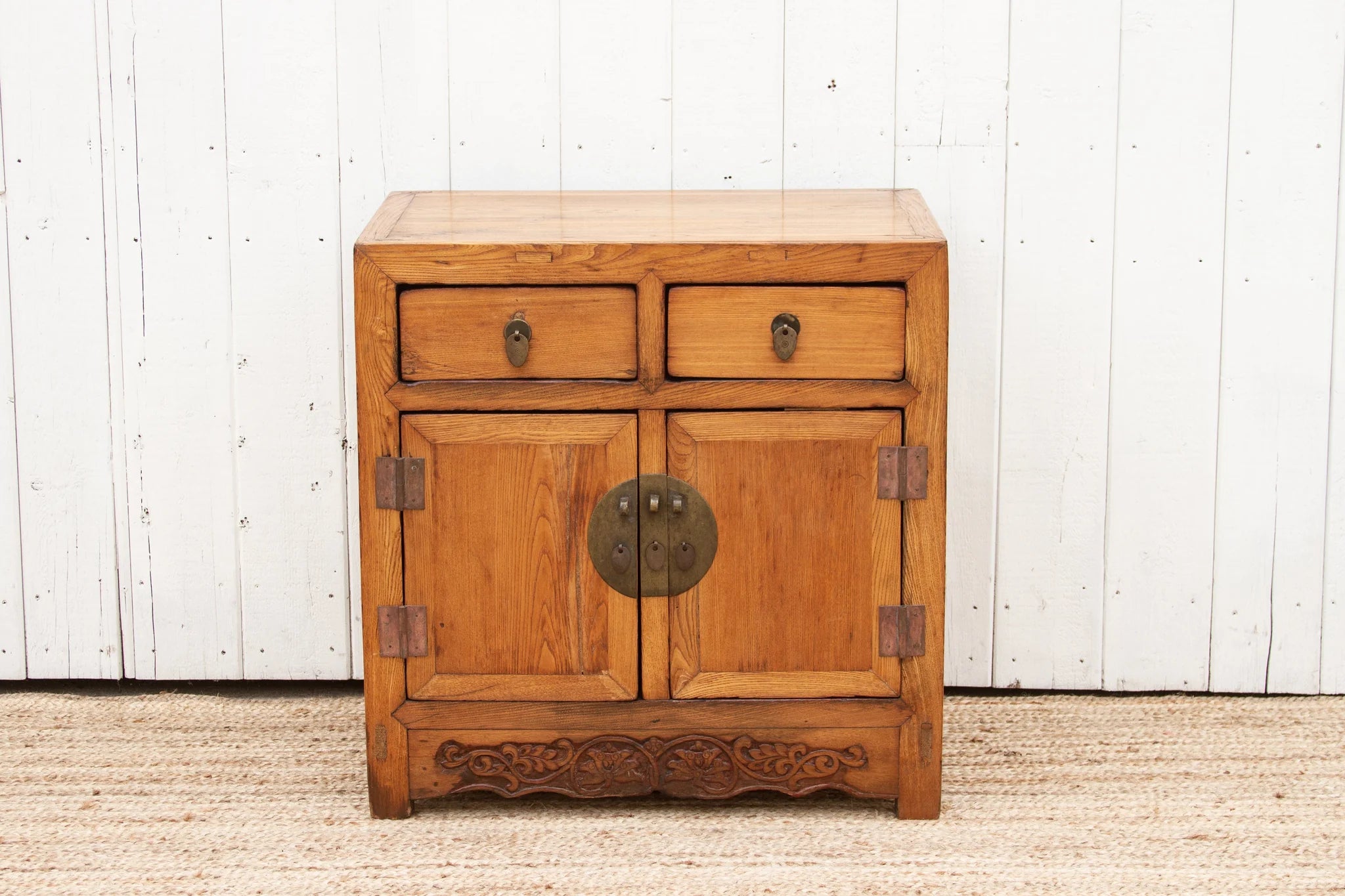 Antique Elm Farmhouse Buffet Cabinet