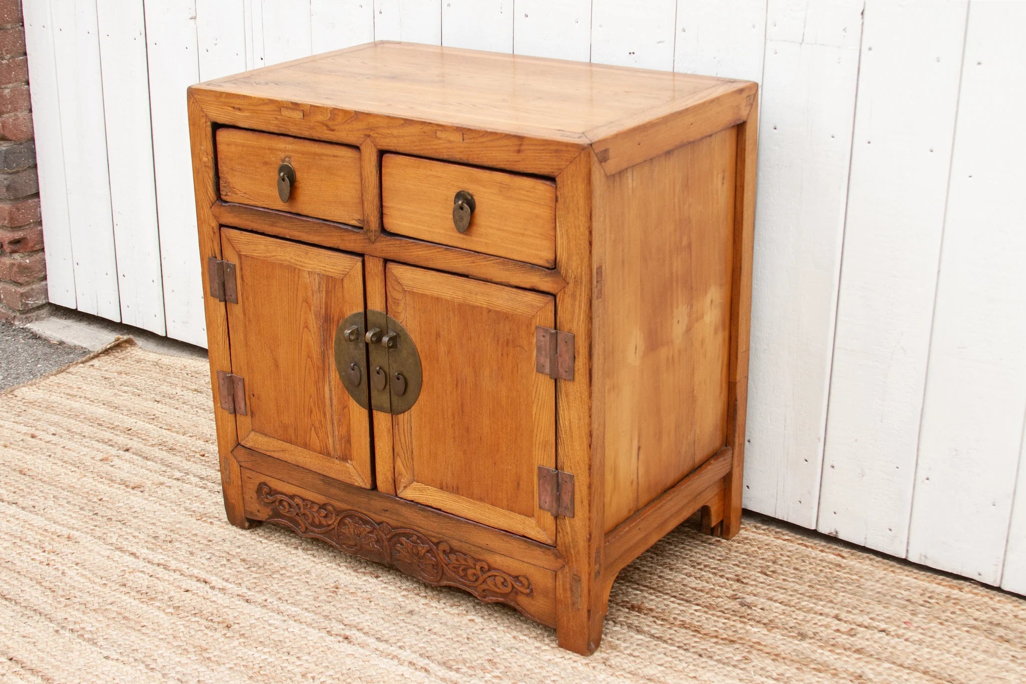 Antique Elm Farmhouse Buffet Cabinet