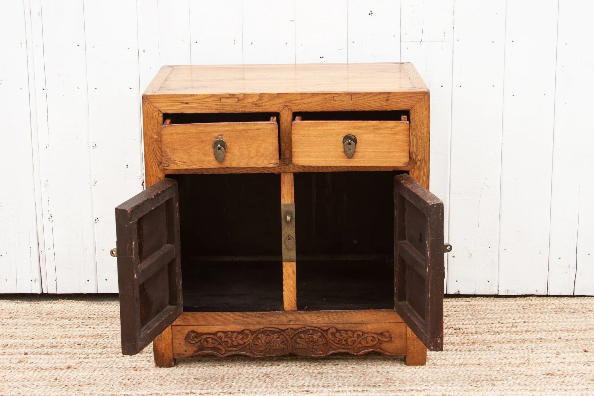 Antique Elm Farmhouse Buffet Cabinet