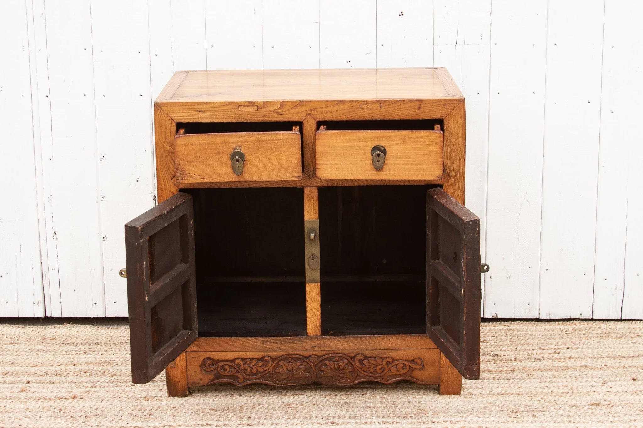 Antique Elm Farmhouse Buffet Cabinet