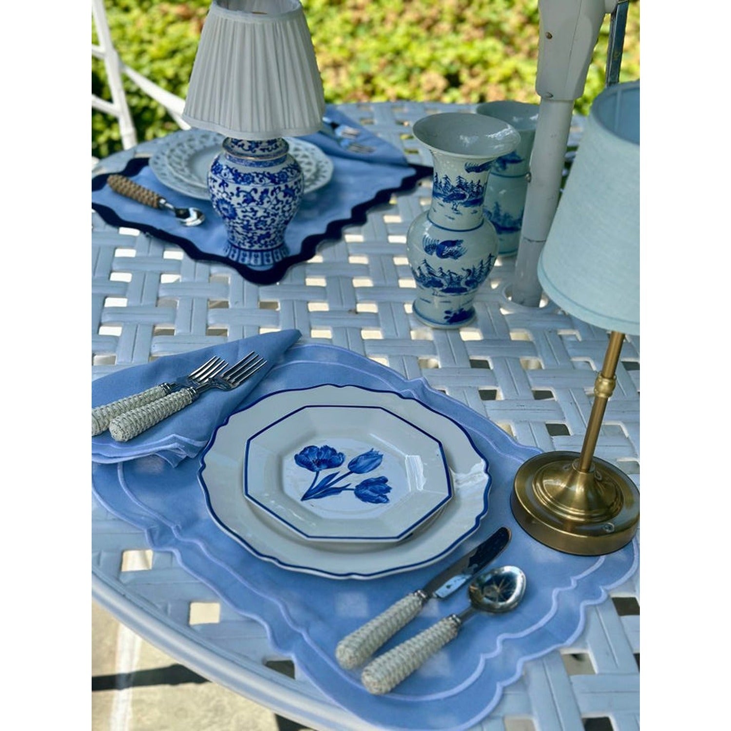 White Basketweave Five Piece Flatware Set