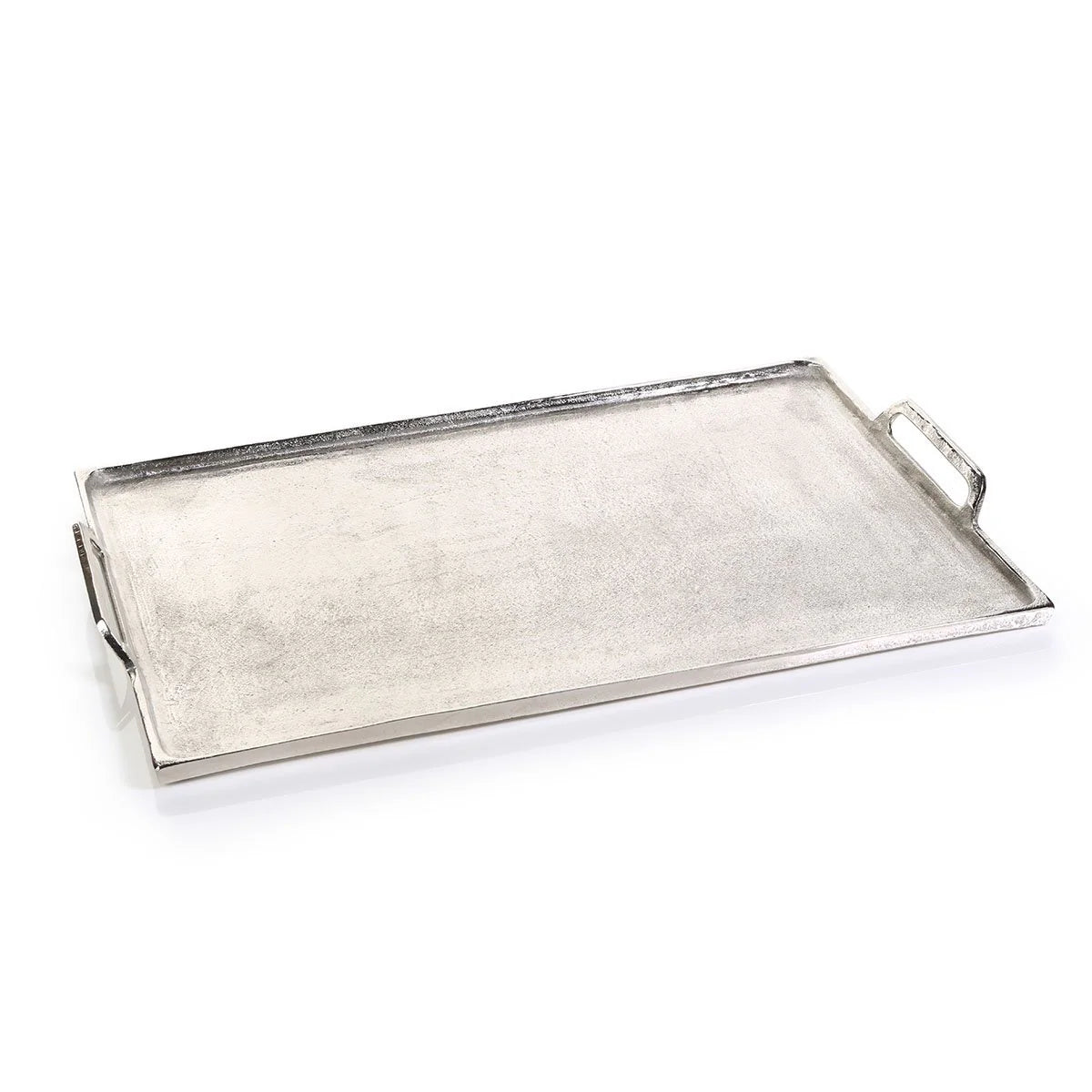 Zenia Rectangular Aluminum Tray with Handles, Silver