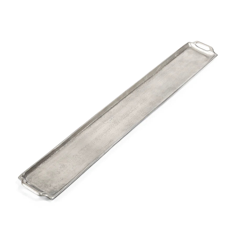 Zenia 40-Inch Long Raw Nickel Tray, Silver