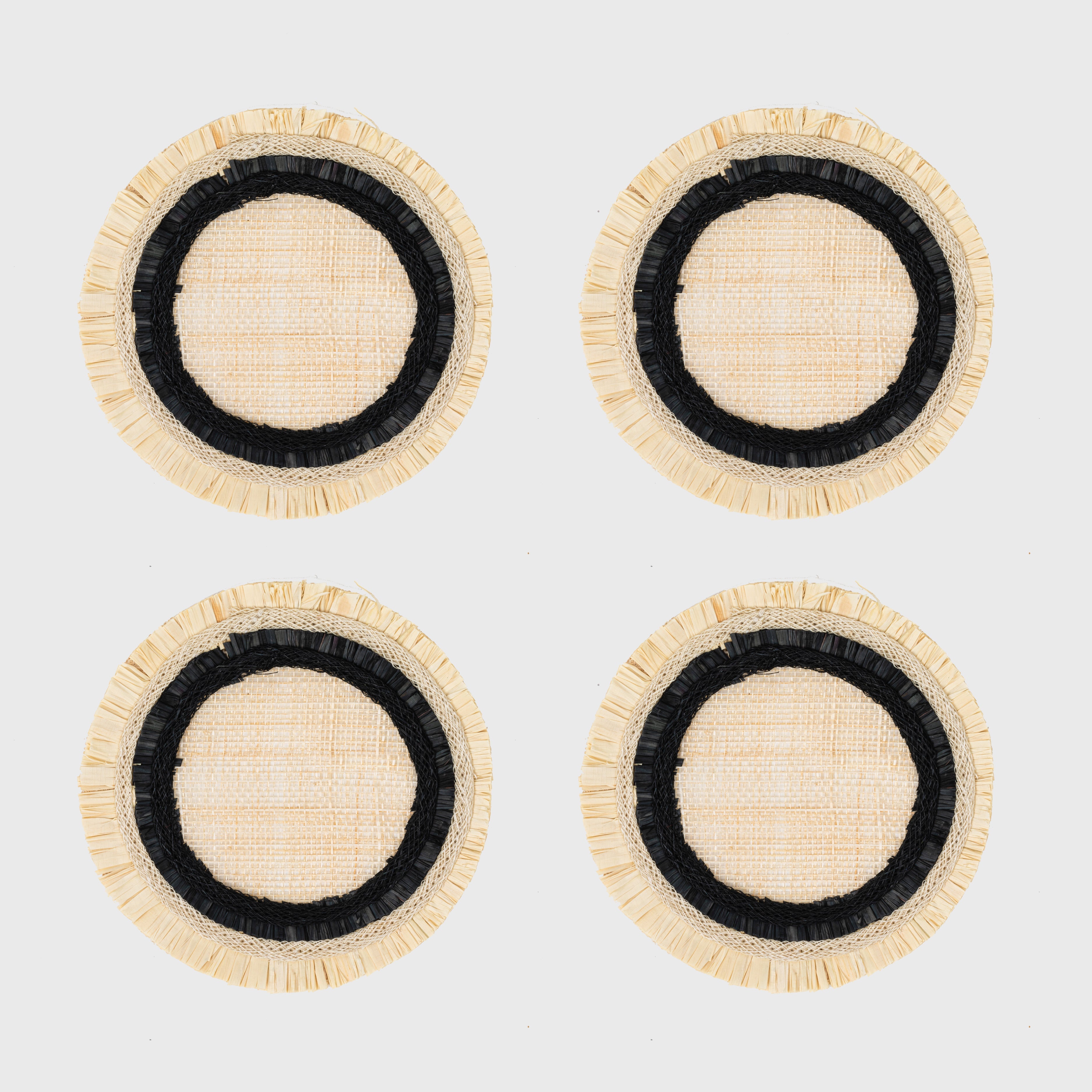 Ruffle edge straw coasters, black