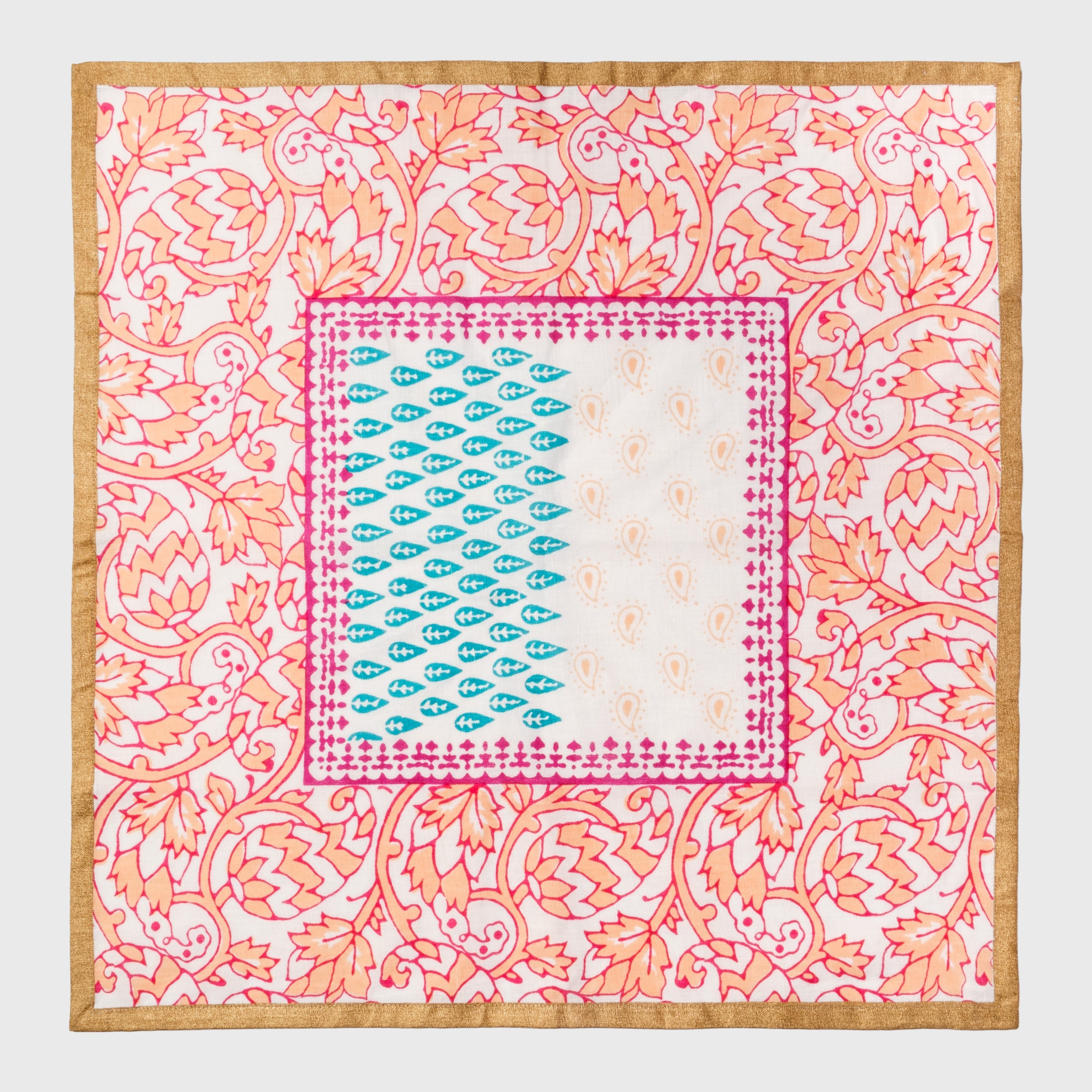 Joyful block print napkin, pink, set of two