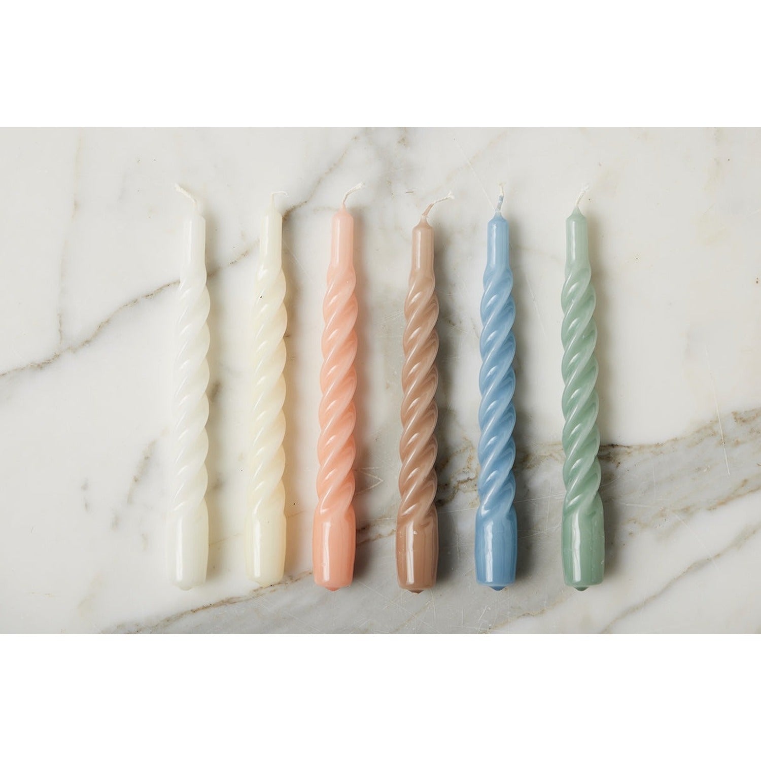 Lacquer Twisted Taper Candles, Taupe, Set of 6