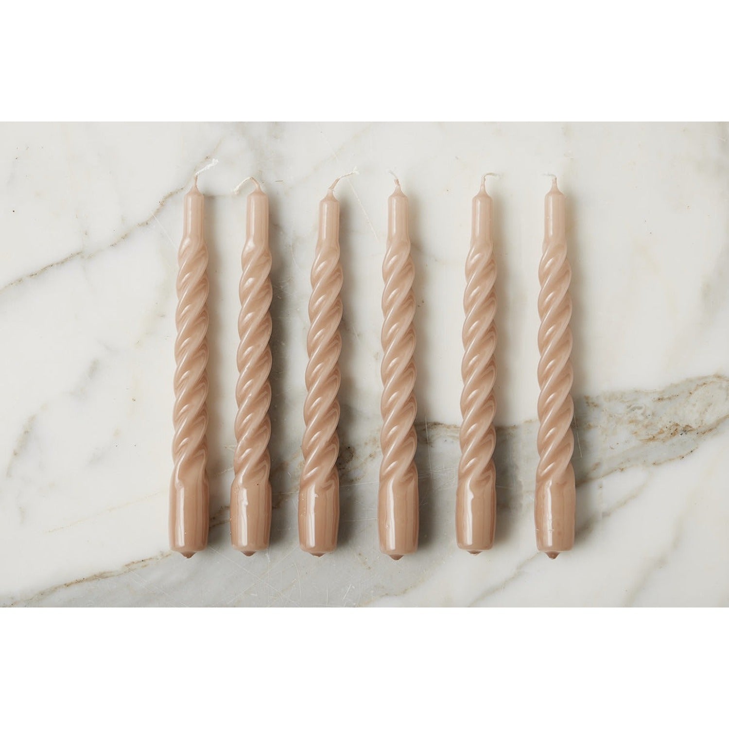Lacquer Twisted Taper Candles, Taupe, Set of 6