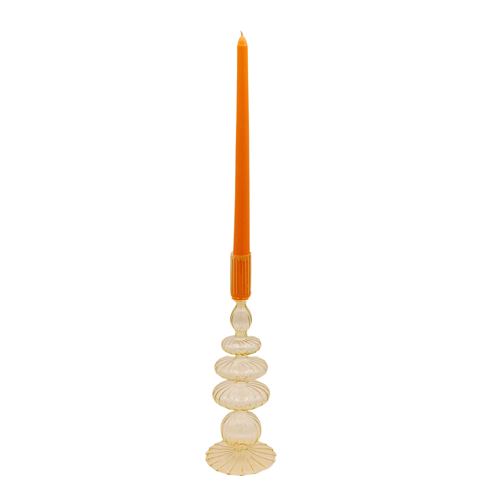 Buttercream Yellow Ribbed Candle Holder - Pair