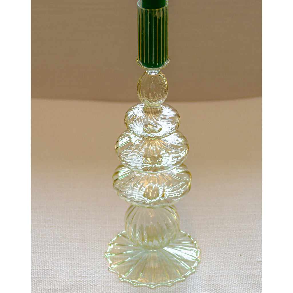 Buttercream Yellow Ribbed Candle Holder - Pair