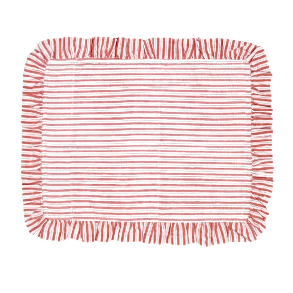 Red Stripes - Quilted Placemat with Ruffle  - Set of 4