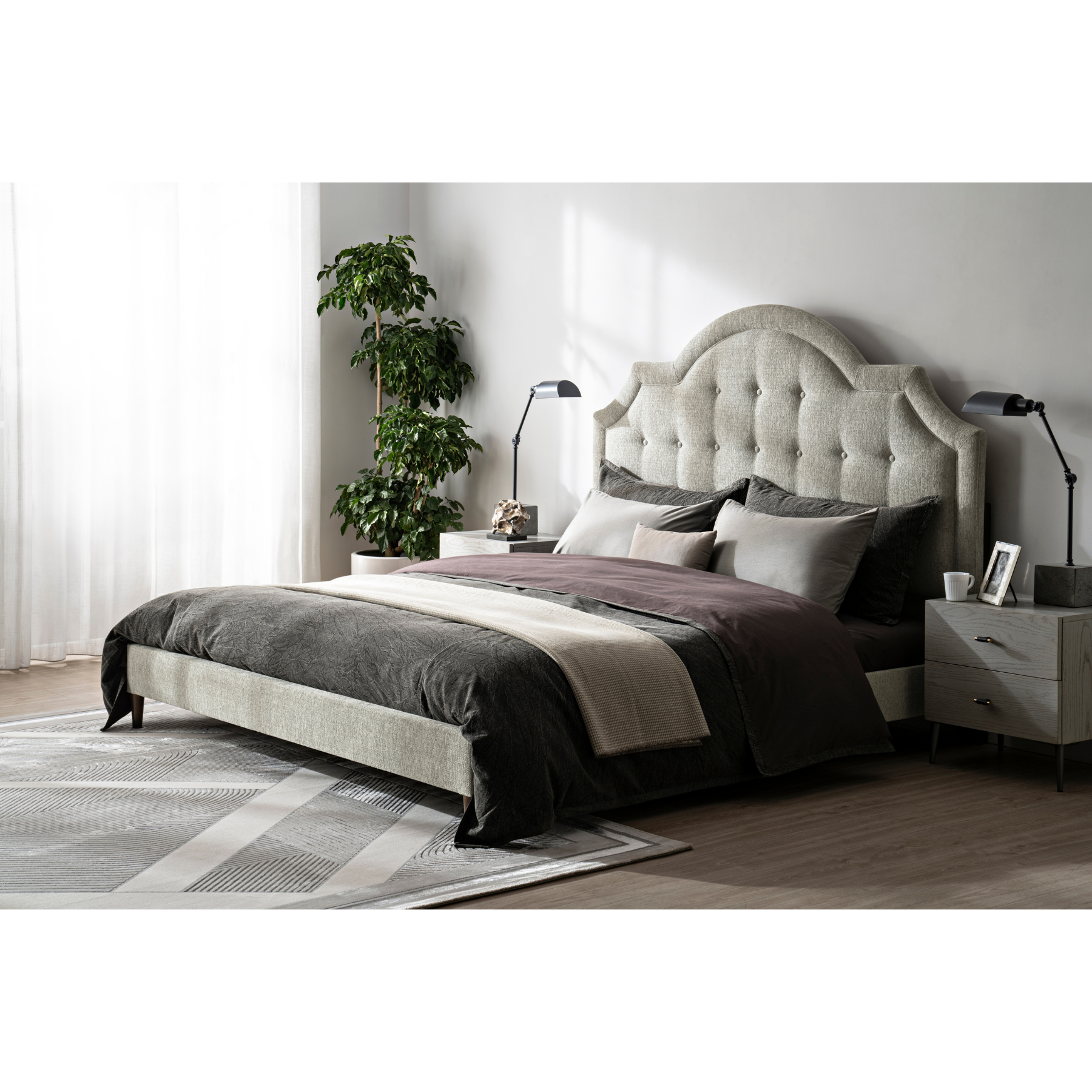 Zest Beige Upholstered Bed W/Welt