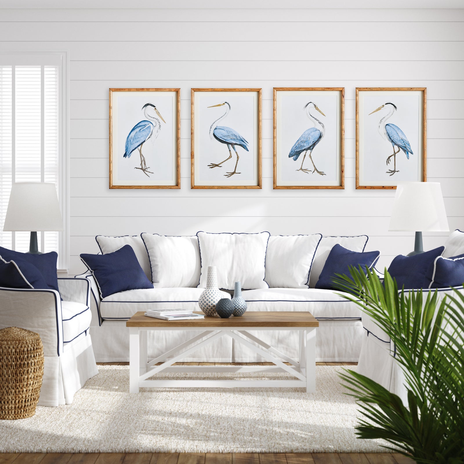 Selene Blue Heron Prints Set of 4