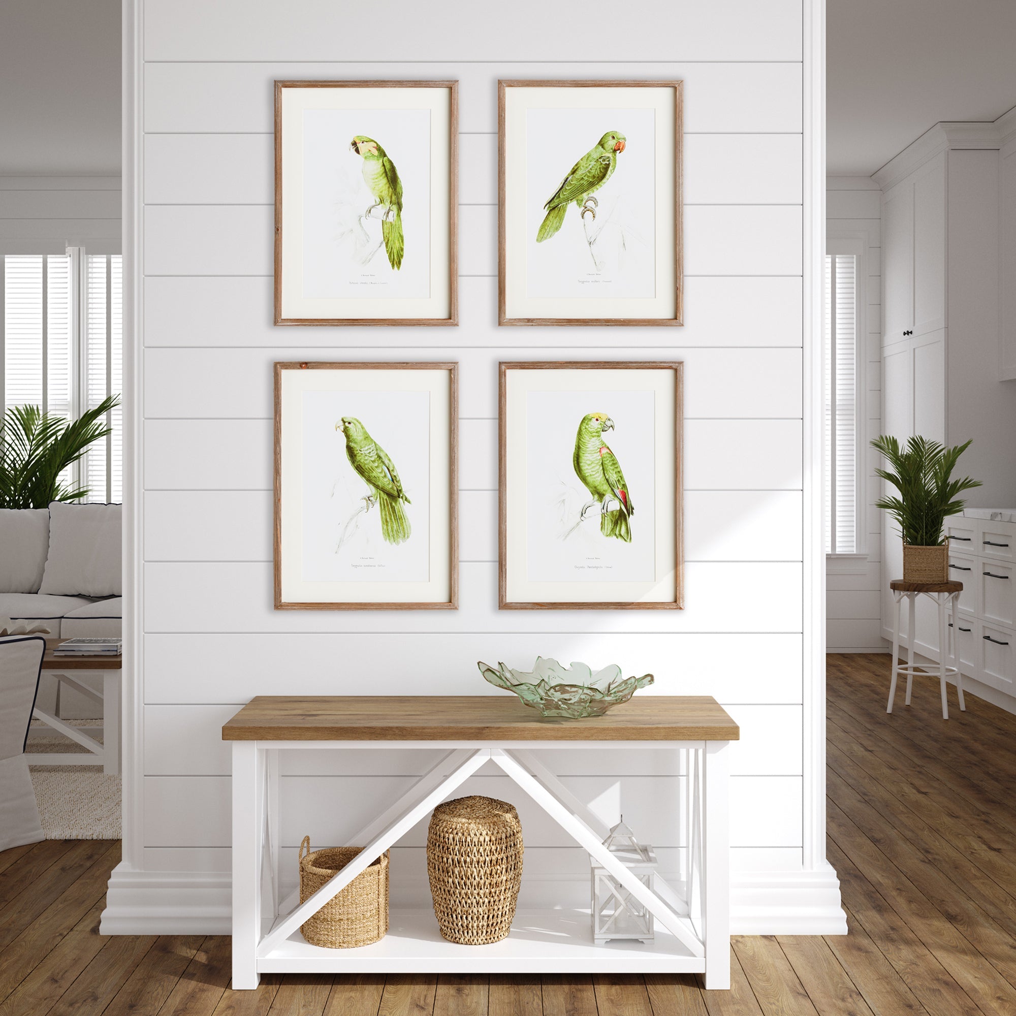 Parrots in Green, Set of 4