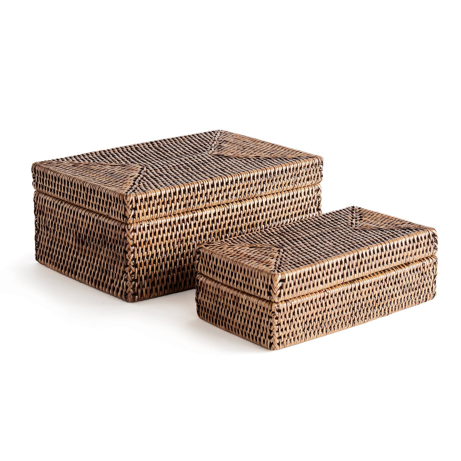 Zoe Rattan Rectangular Lidded Boxes, Set of 2