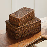 Zoe Rattan Rectangular Lidded Boxes, Set of 2