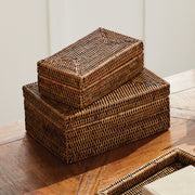 Zoe Rattan Rectangular Lidded Boxes, Set of 2