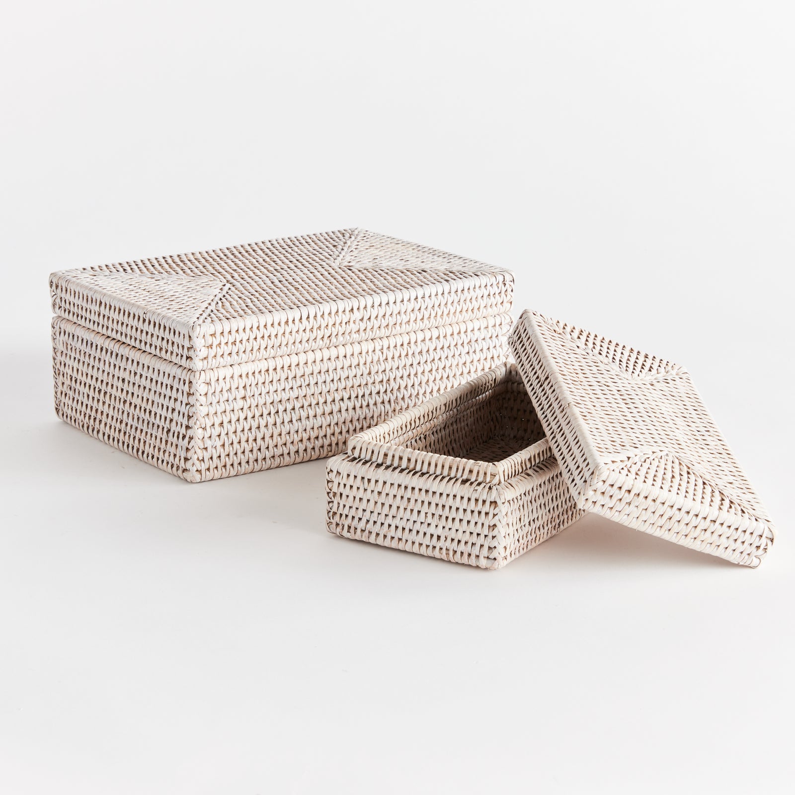 Zoe Rattan Rectangular Lidded Boxes, Set of 2