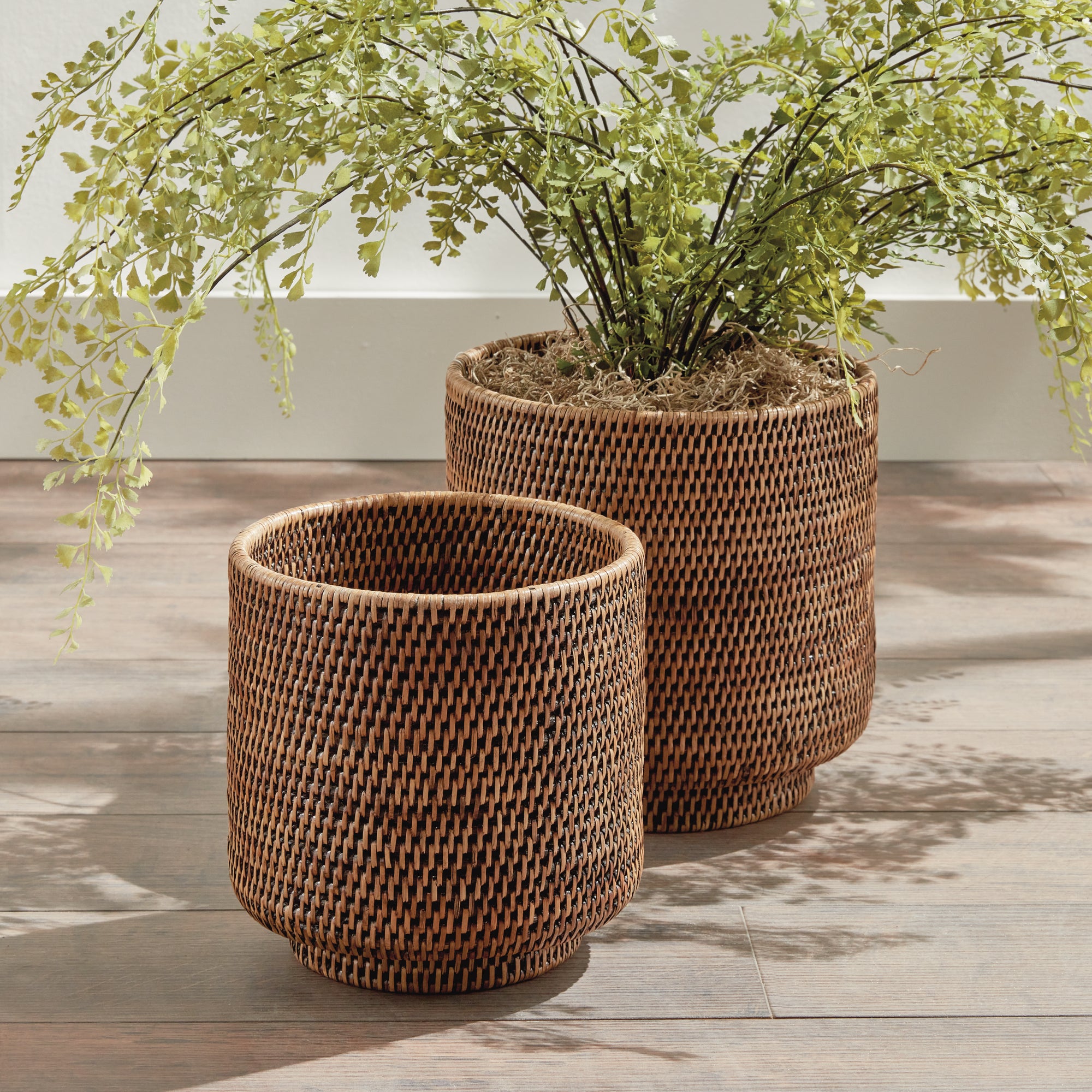 Zoe Rattan Cachepots, Set of 2
