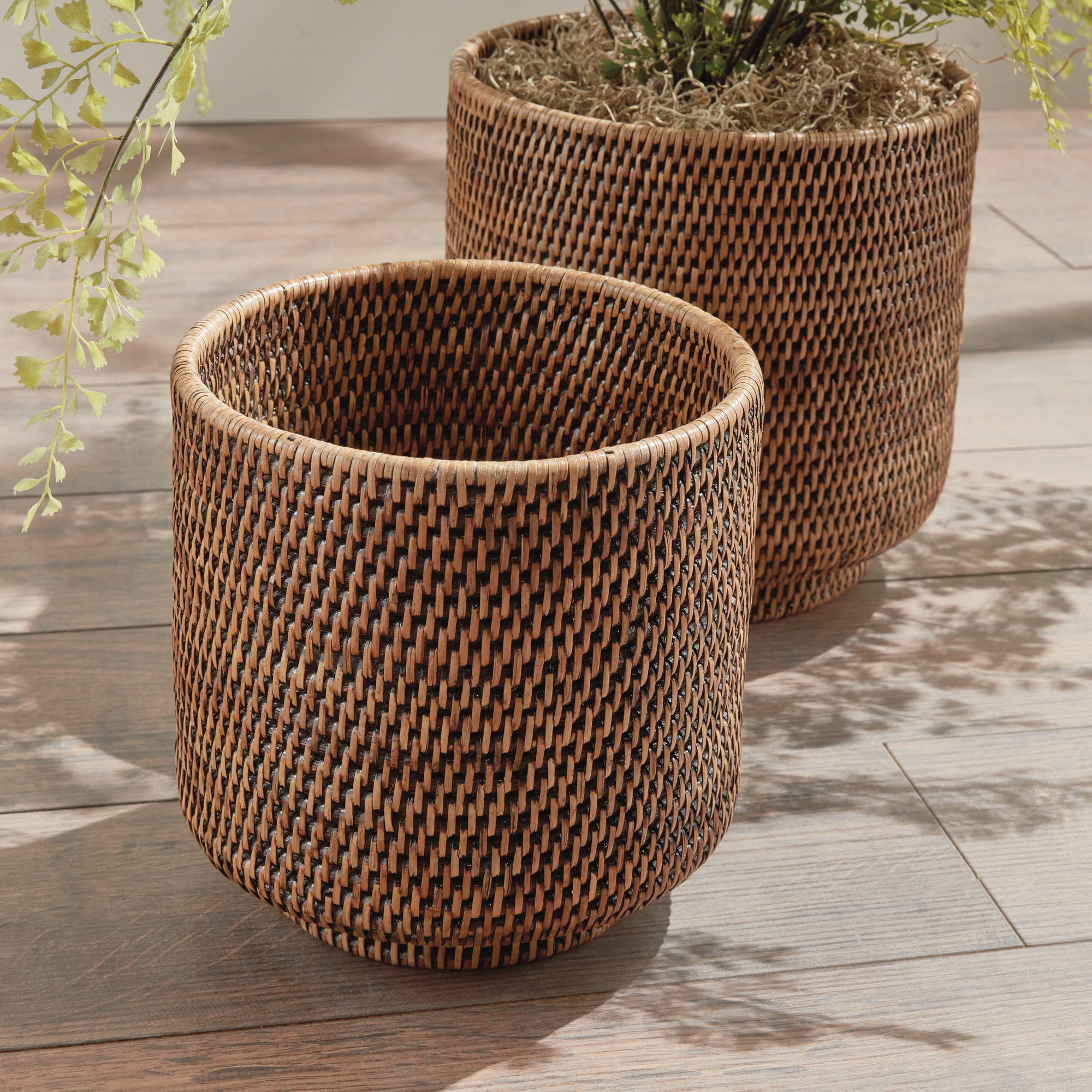 Zoe Rattan Cachepots, Set of 2