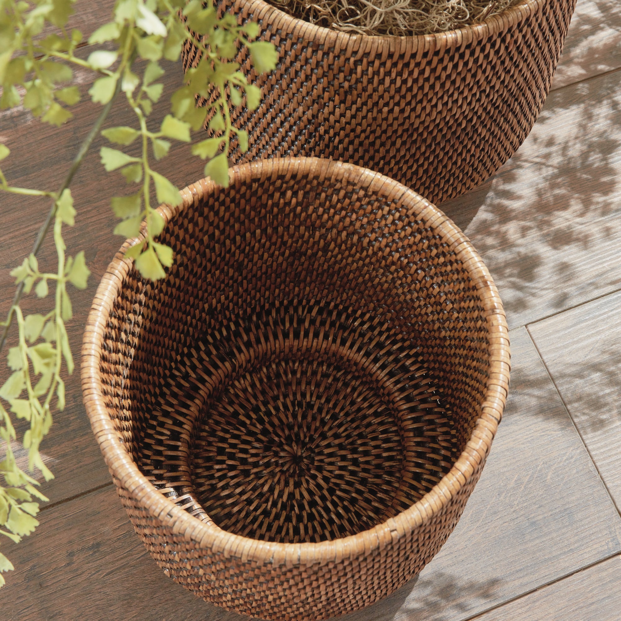 Zoe Rattan Cachepots, Set of 2