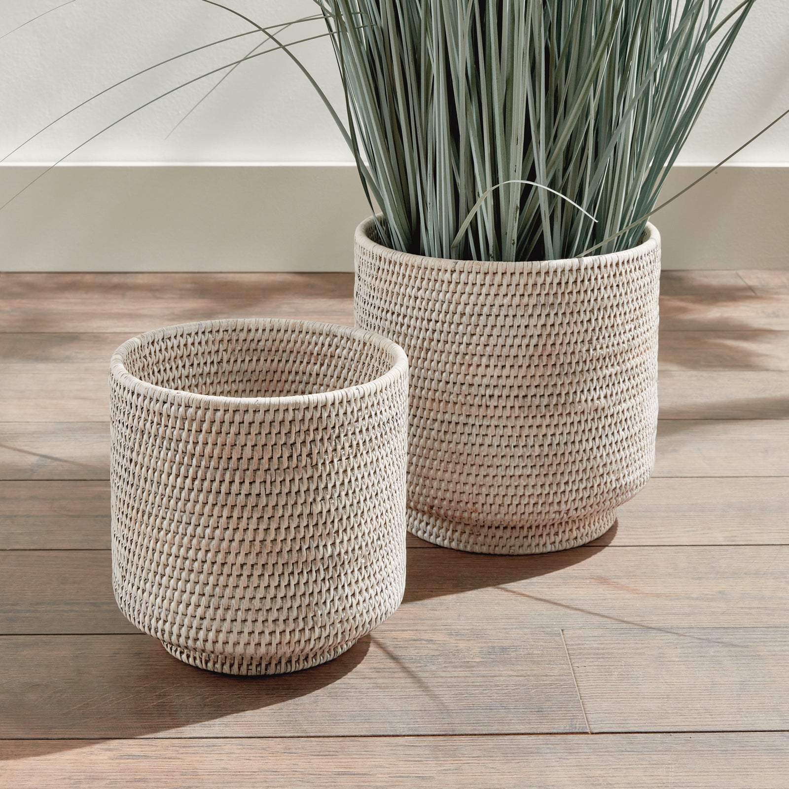 Zoe Rattan Cachepots, Set of 2