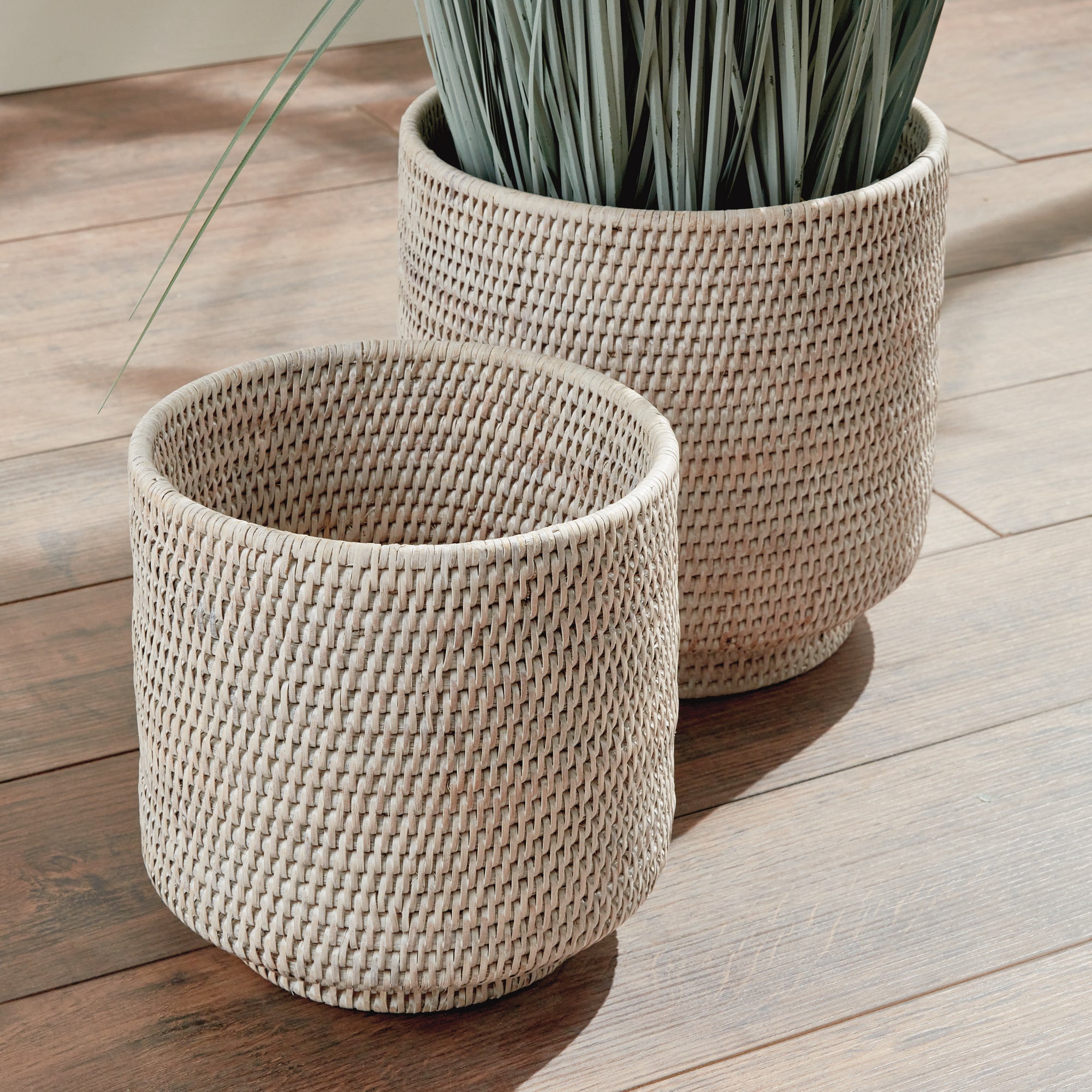 Zoe Rattan Cachepots, Set of 2