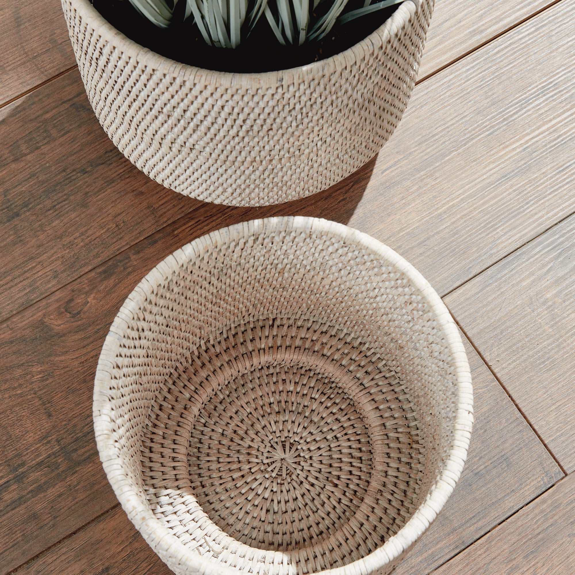 Zoe Rattan Cachepots, Set of 2
