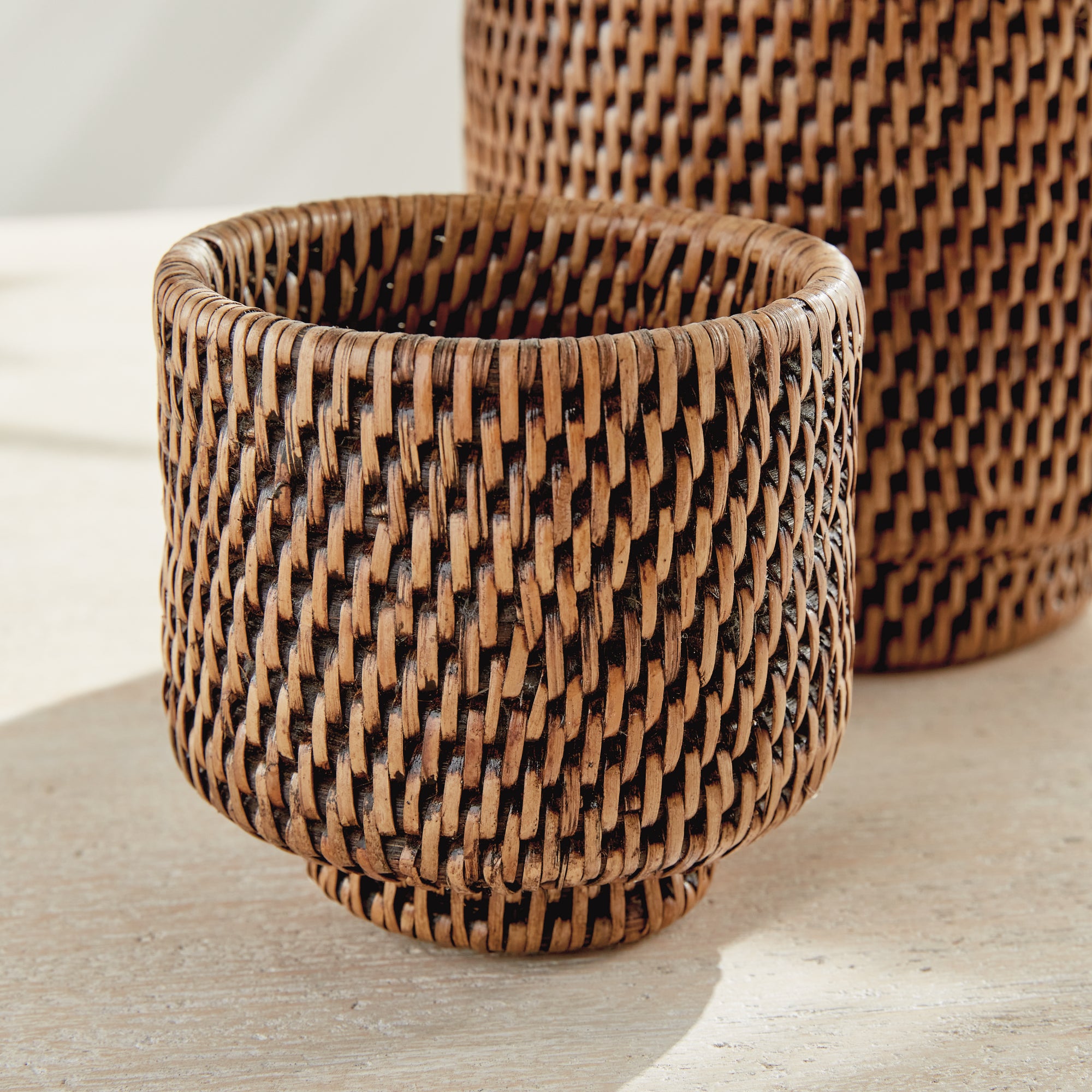 Zoe Rattan Cachepots, Set of 2
