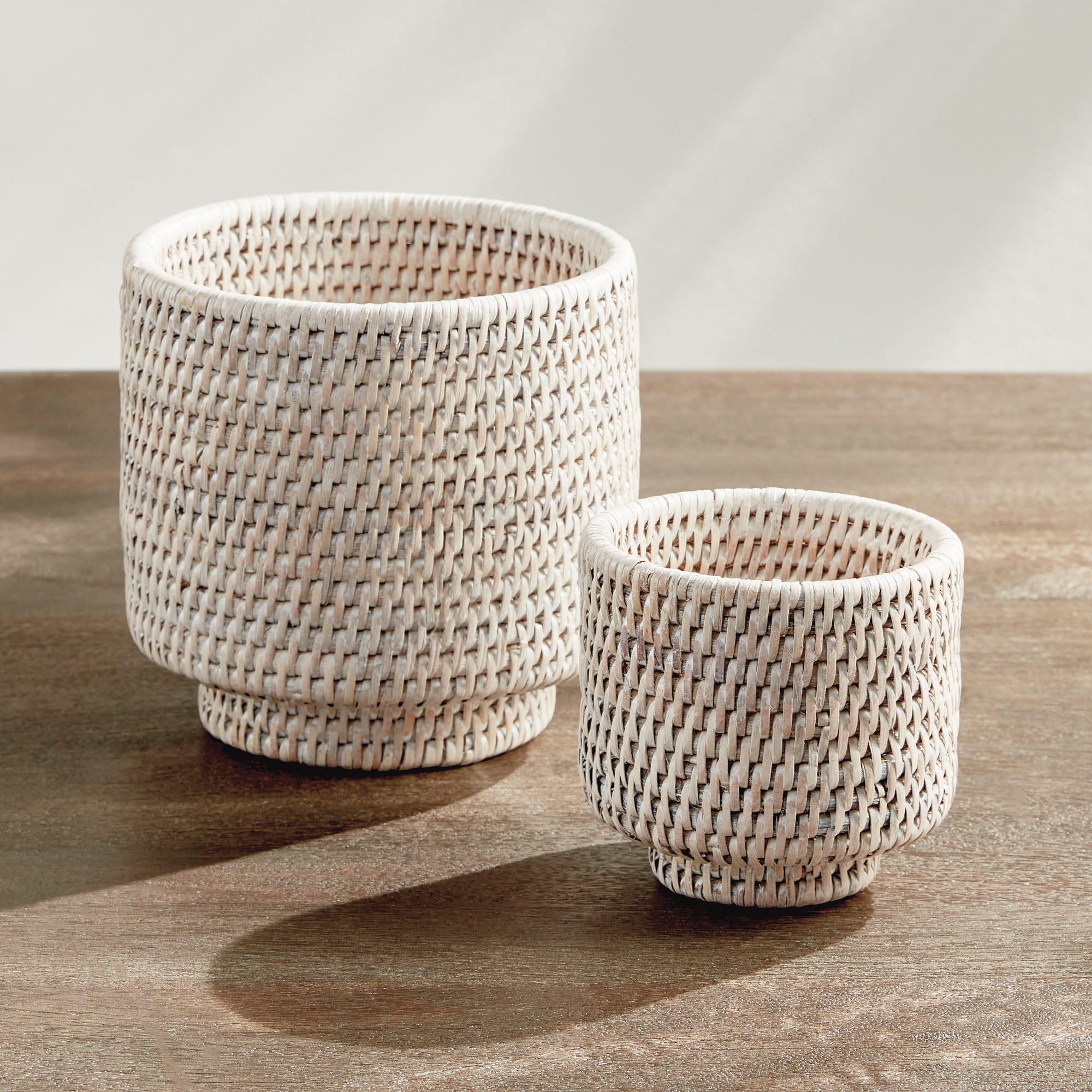 Zoe Rattan Cachepots, Set of 2