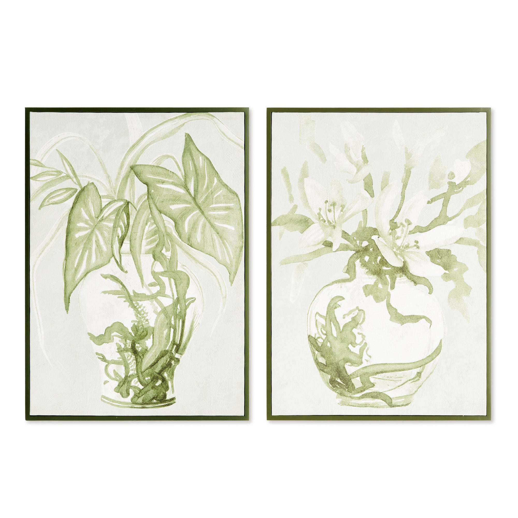 Green Blooms in Chinoiserie Giclees Set of 2