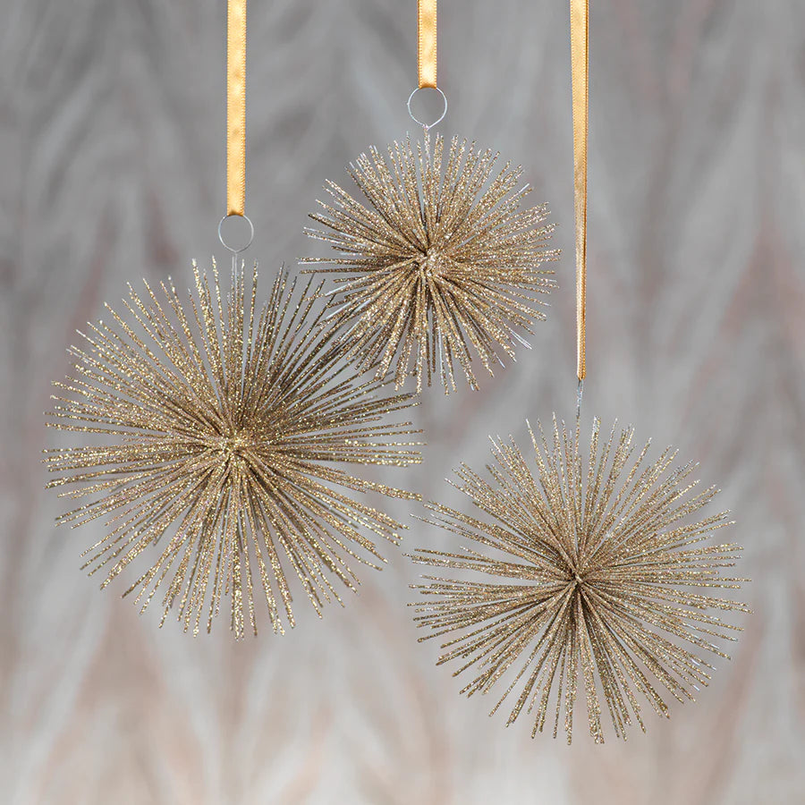 Starburst Champagne Wire Hanging Ornaments, Set of 6