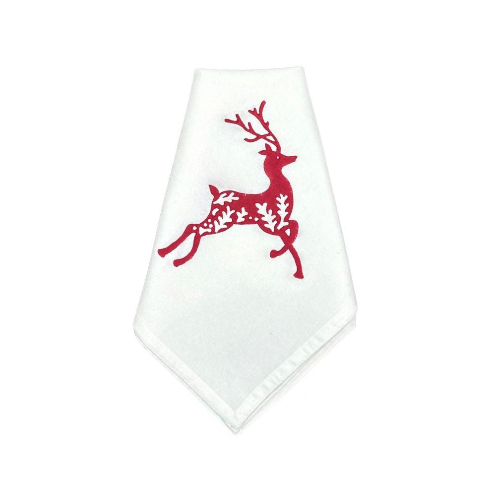 Red Enchanted Reindeer Motif Napkins (Set of 4)