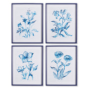 Indigo Botanical Prints, Set of 4