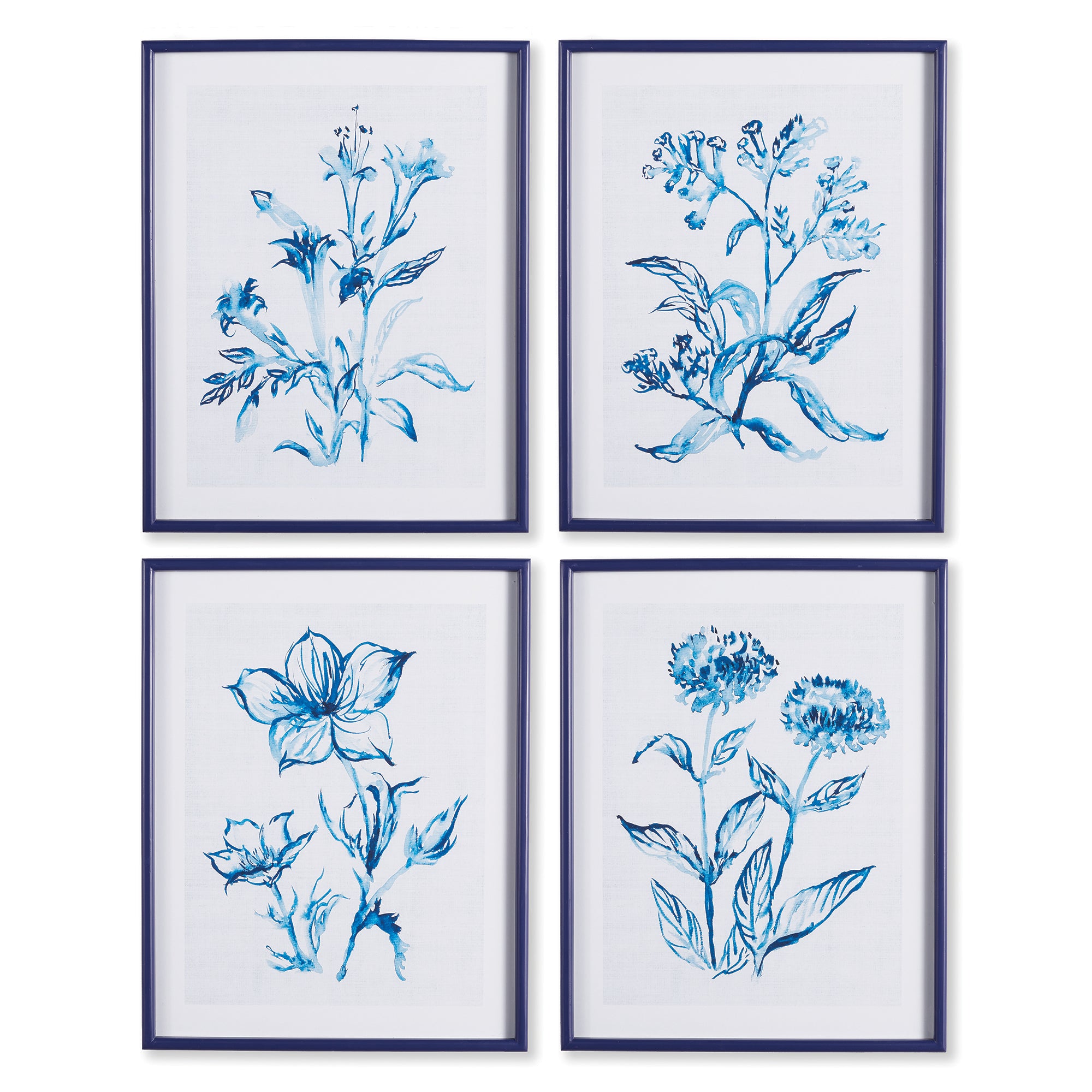 Indigo Botanical Prints, Set of 4