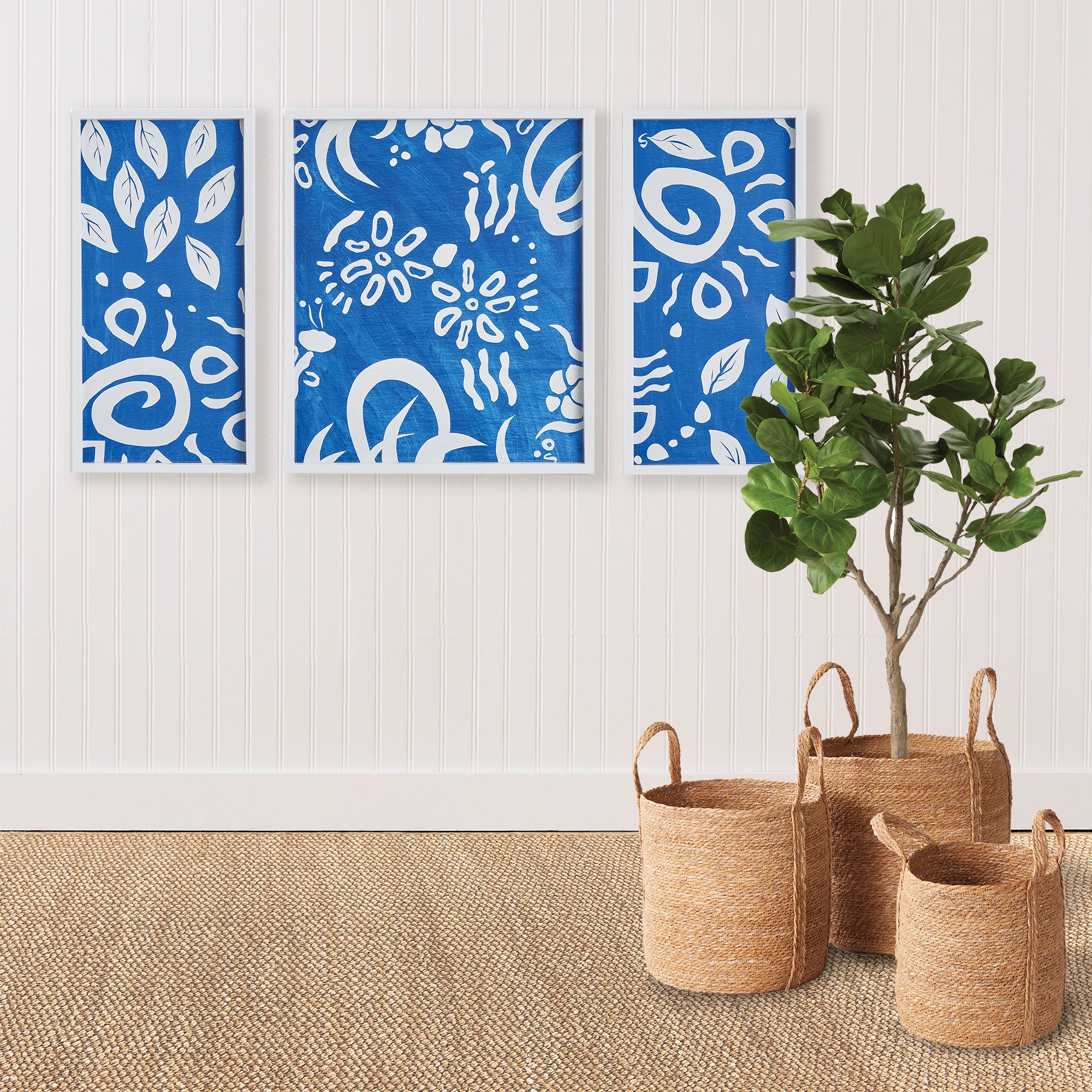 Blue Tropical Prints, Set of 3