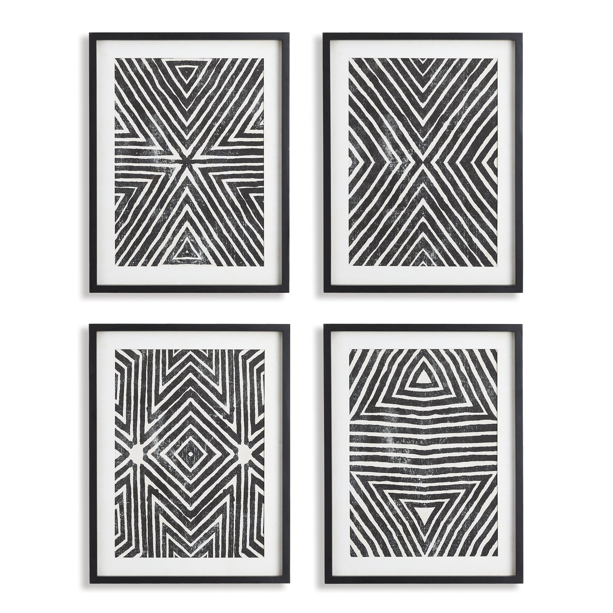 Noire Achromatic Geometric Prints, Set of 4