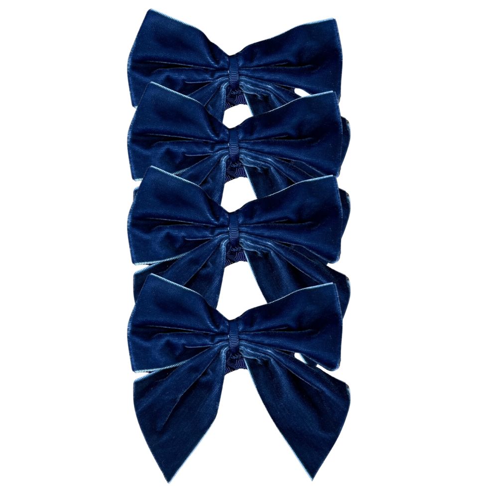 Blue: Velvet Bow Napkin Ties - (Set of 4)