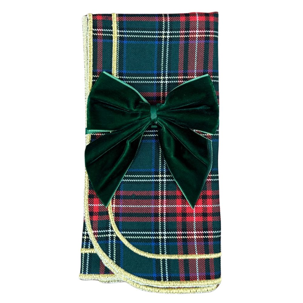 Dark Green: Velvet Bow Napkin Ties - (Set of 4)