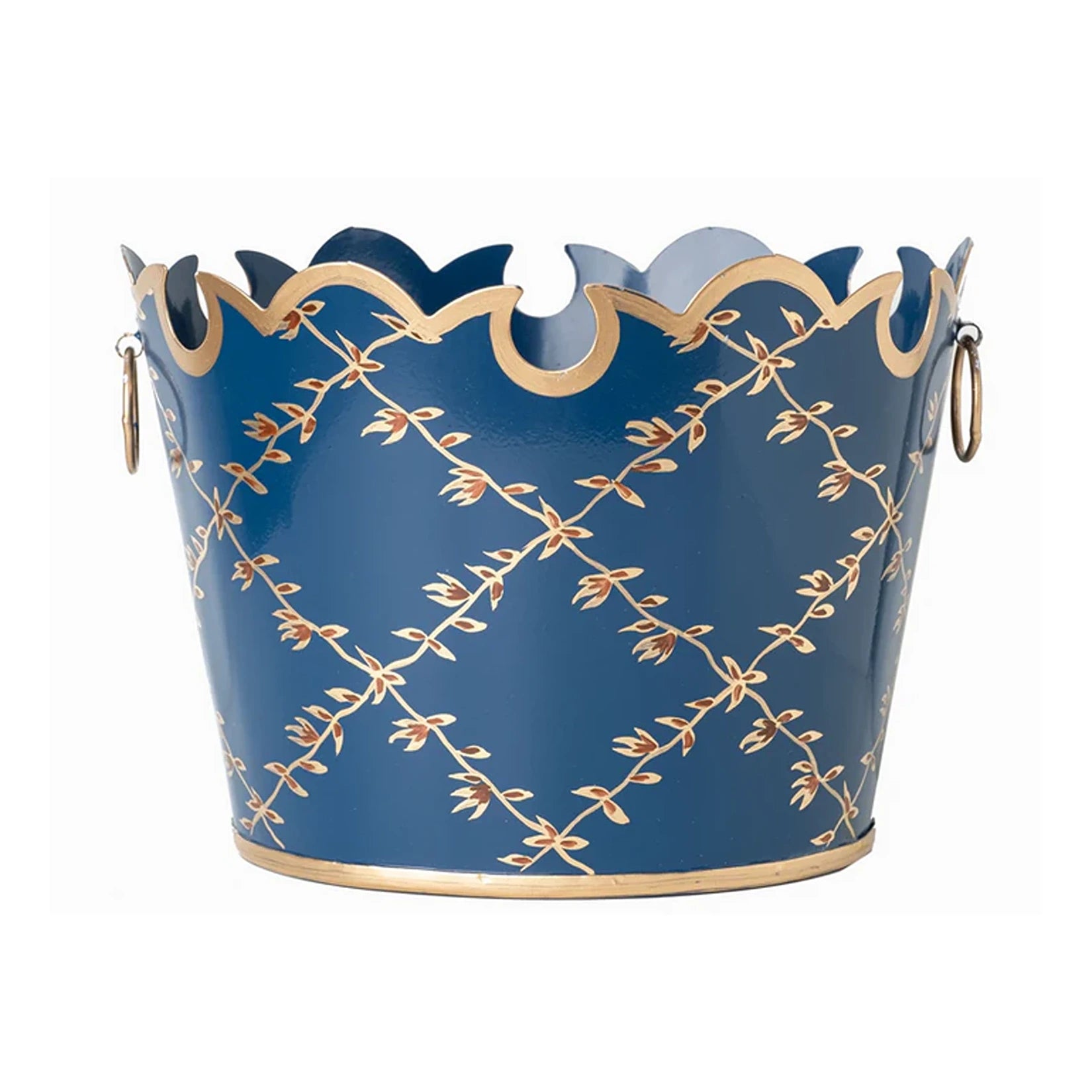 Navy Trellis Scalloped Planter