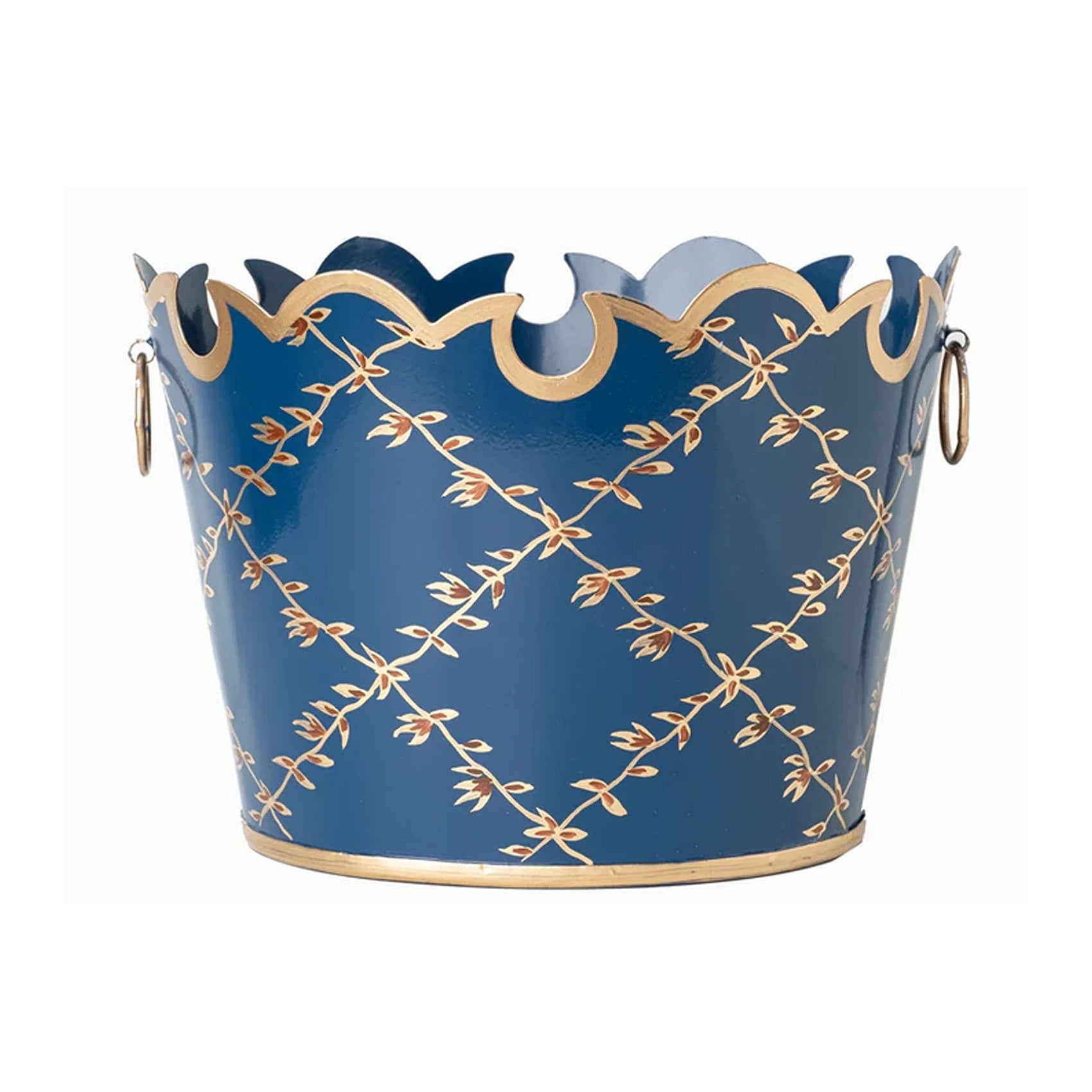 Navy Trellis Scalloped Planter