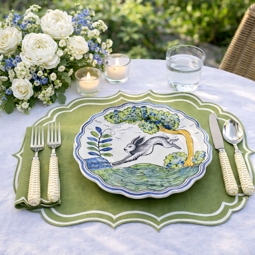 Newport Green & White Placemat & Napkin