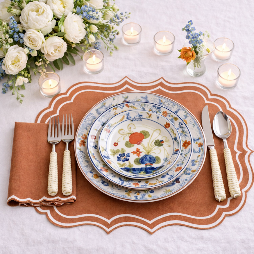 Newport Orange & White Placemat & Napkin