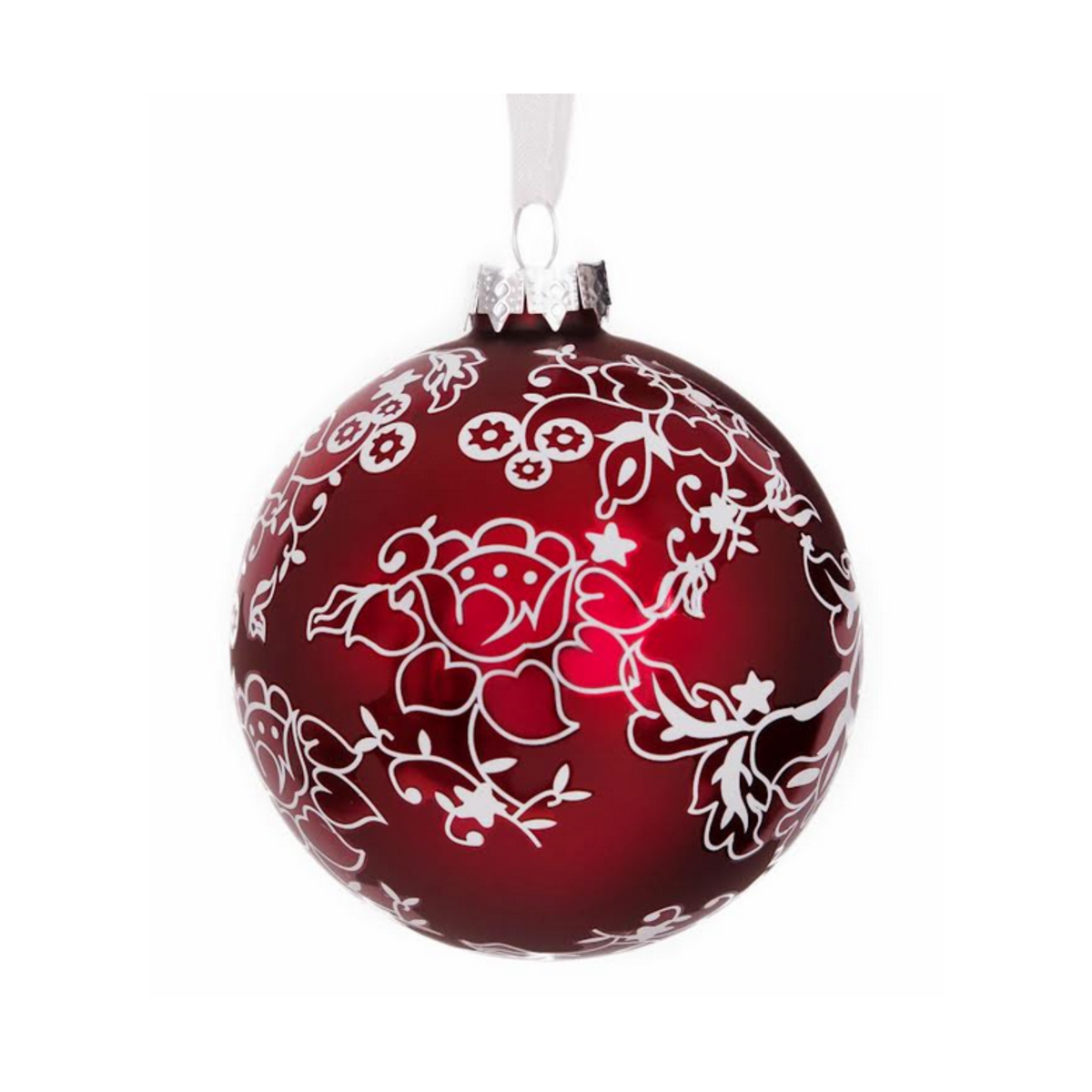 Pearlized Red Floral Ball Ornament
