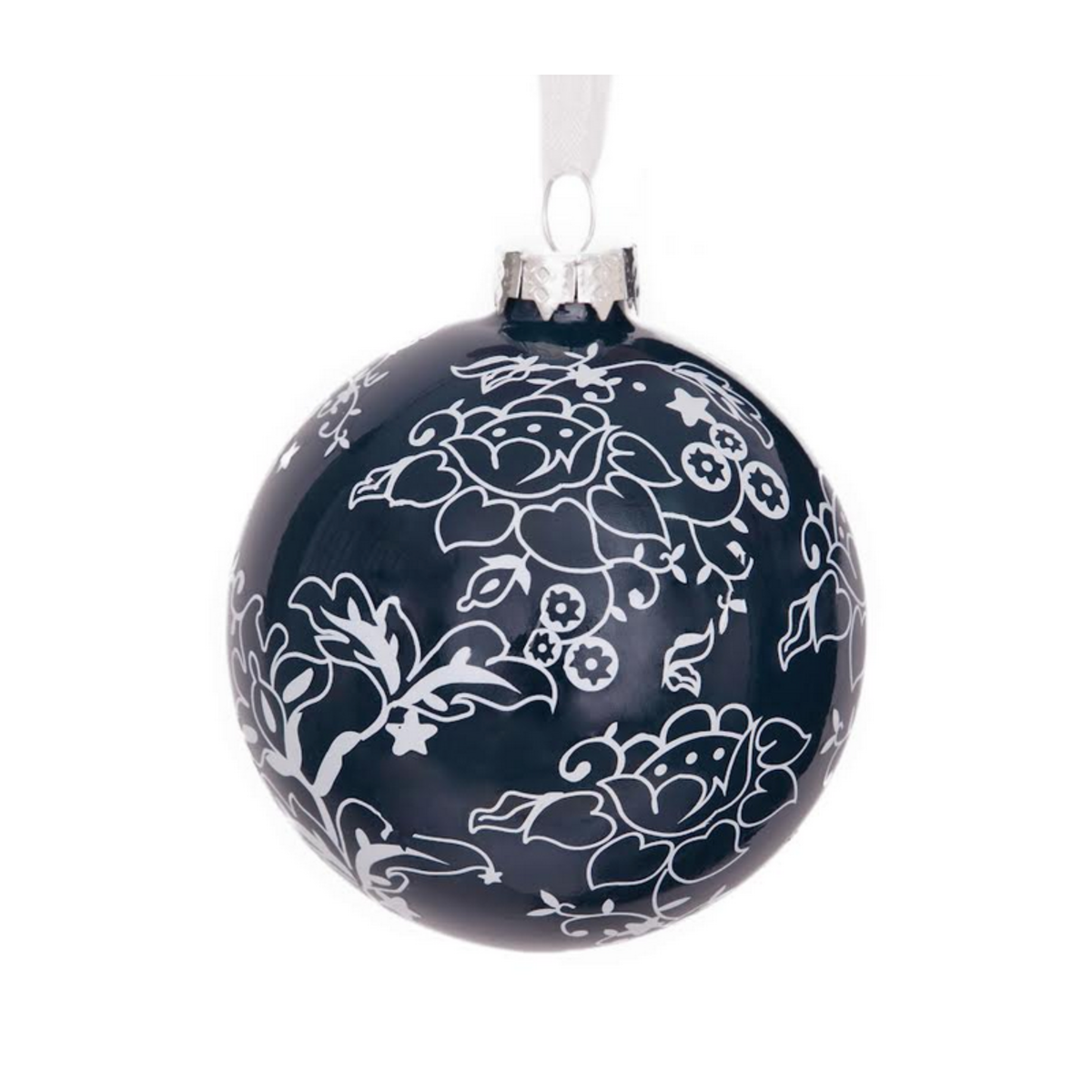Navy Floral Ball Ornament