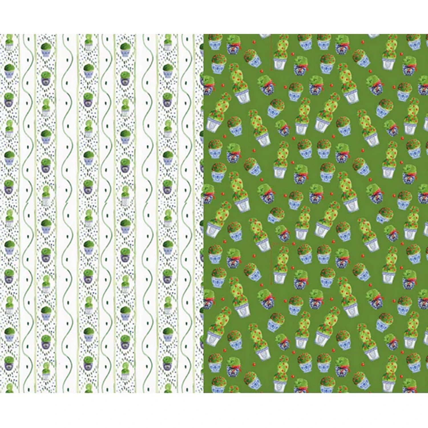 Reversible Green Topiary and Green Boxwood Gift Wrap