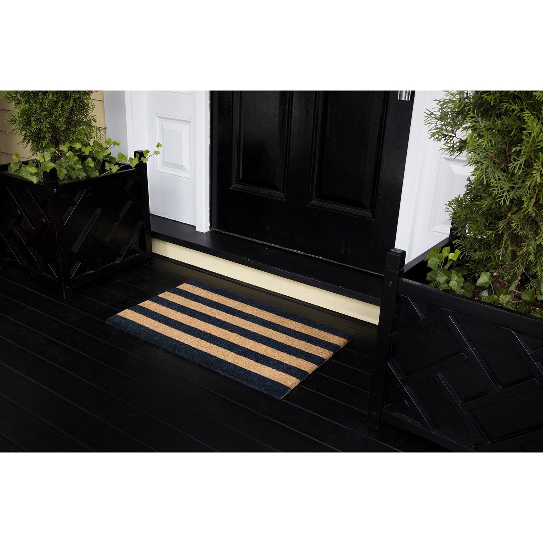 Erin Gates by Momeni Park Stripe Black Hand Woven Natural Coir Doormat 1'6" X 2'6"