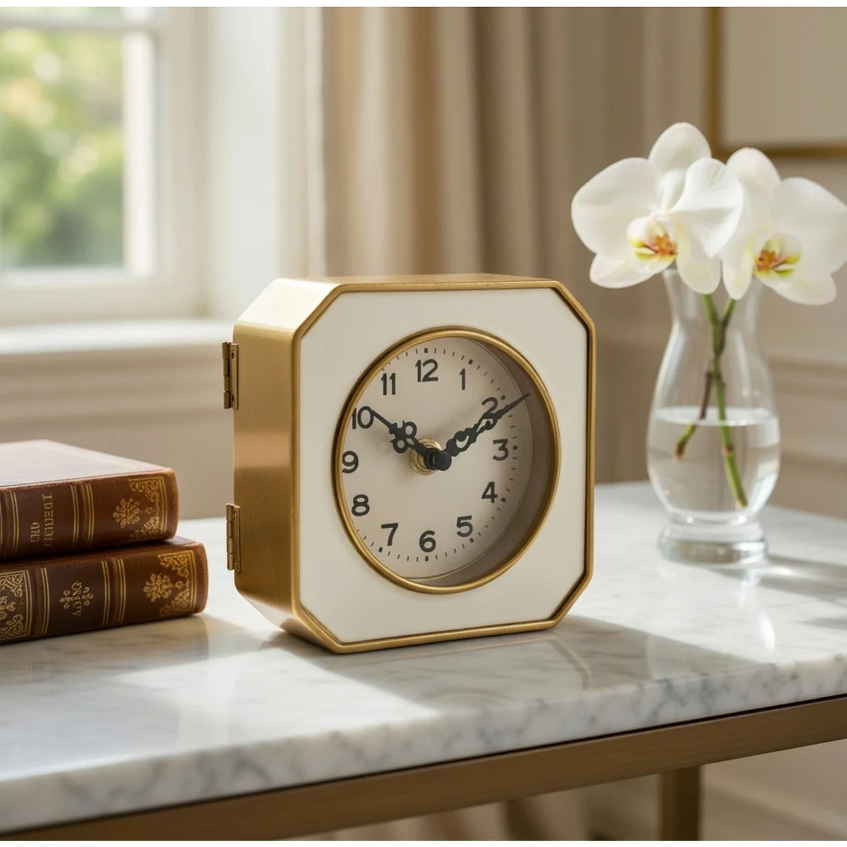 Ivory and Gold Metal Table Clock