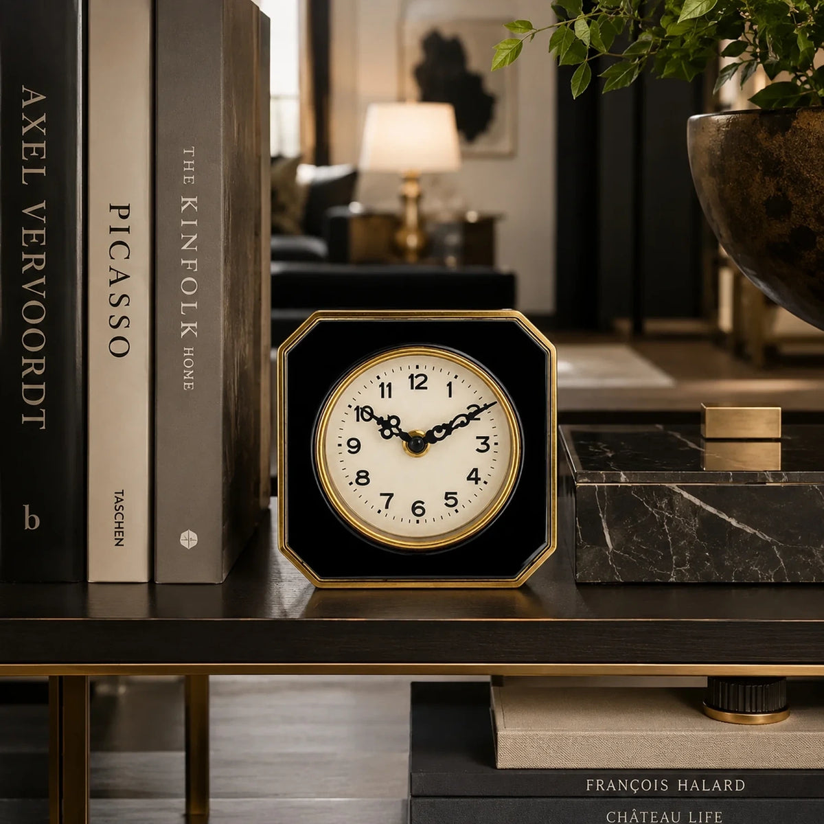 Black and Gold Metal Table Clock